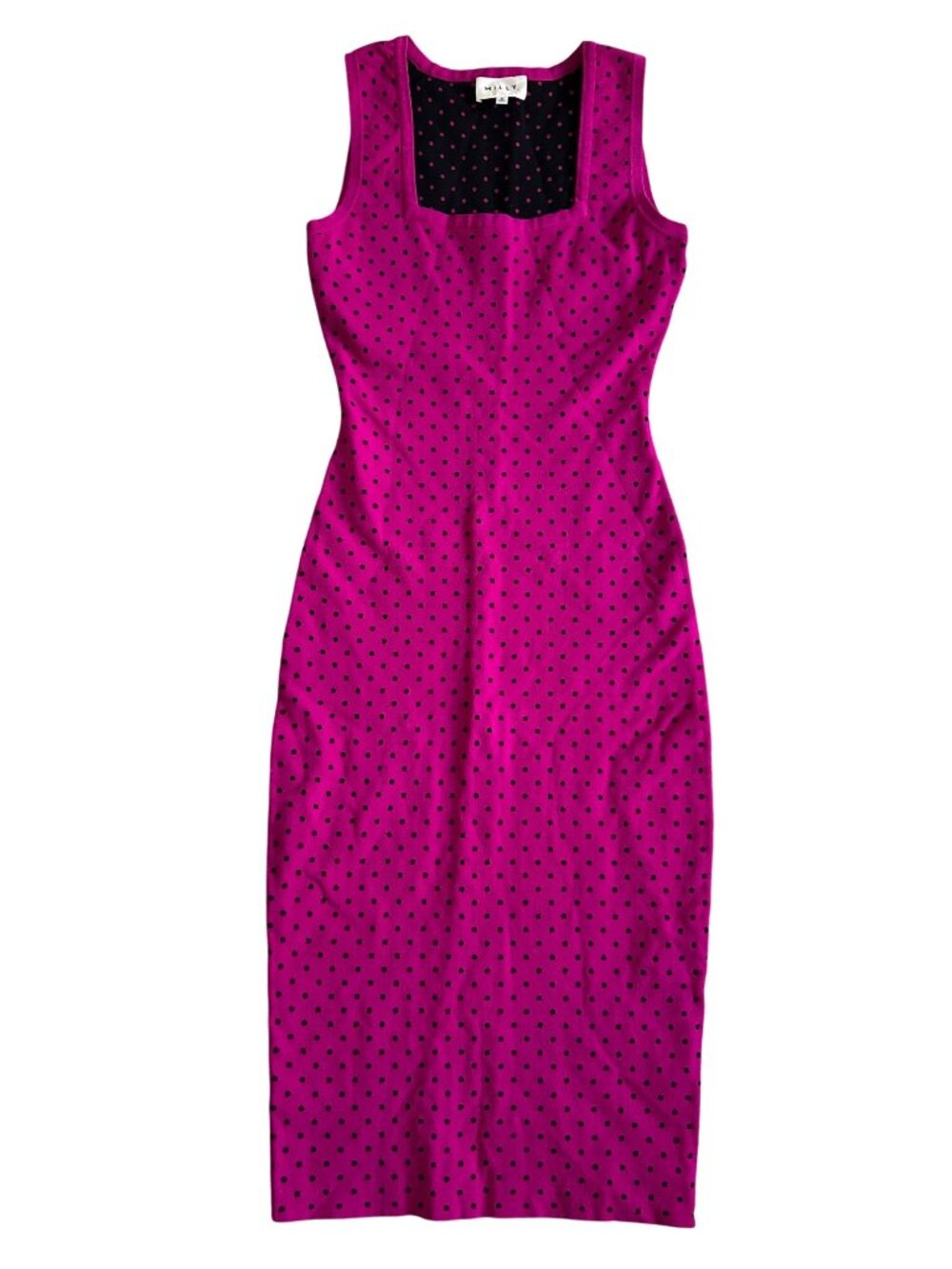 Milly Womens Size Small Fuchsia & Black Polka Dot Sleeveless Midi Sheath Dress